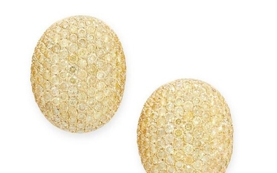 A PAIR OF YELLOW DIAMOND EARRINGS the domed faces pave
