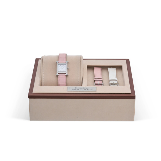 A PINK SAPPHIRE & DIAMOND SET MOTHER OF PEARL DIAL MINI HEURE H WATCH WITH MATTE ROSE PASTEL ALLIGATOR STRAP HERMÈS, 2022