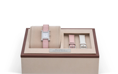 A PINK SAPPHIRE & DIAMOND SET MOTHER OF PEARL DIAL MINI HEURE H WATCH WITH MATTE ROSE PASTEL ALLIGATOR STRAP HERMÈS, 2022