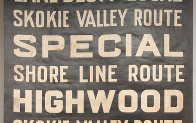 A PRINTED CANVAS GATE SIGN FOR THE CNW SKOKIE LINE RTE