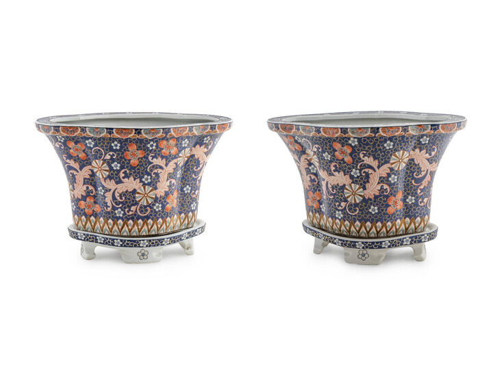 A Pair of Chinese Export Porcelain Vases on Stands