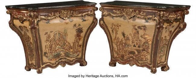A Pair of Italian Rococo-Style Painted and Parti