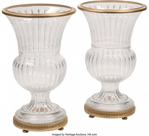 A Pair of Large French Baccarat-Style Crystal Ur