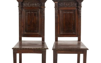 A Pair of Renaissance Revival Carved Walnut Chairs