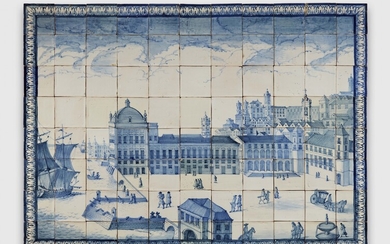 A Portuguese faience tile picture with a view of Lisbon