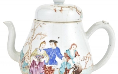 A Rare Chinese Enameled European-Subject Porcelain Coffee Pot