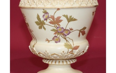 A Royal Worcester Blush round bulbous jardiniere with multi-...