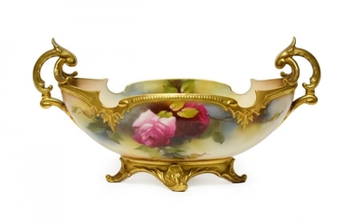 A Royal Worcester Porcelain Bowl, 1912, of lobed oval form...