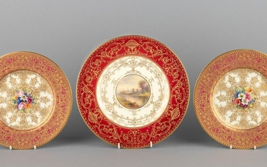 A Royal Worcester cabinet plate painted to the centre with a named view of the river Avon