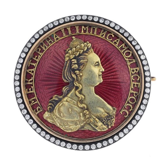 A Russian pre-Revolutionary gold, enamel coin brooch.