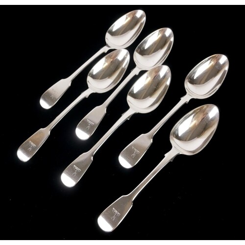 A SET OF SIX VICTORIAN SILVER DESSERT SPOONS Fiddle pattern,...
