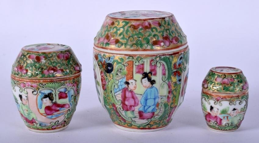A SET OF THREE 19TH CENTURY CHINESE CANTON FAMILLE ROSE