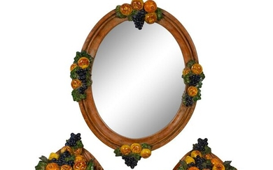 A Set of Italian Painted Terracotta Mirror and Wall