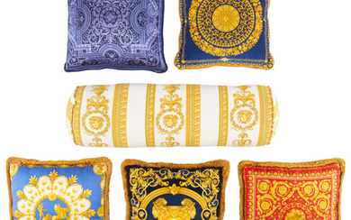 A Set of Six Atelier Versace Mixed Material Multi-Color Pillows (21st century)