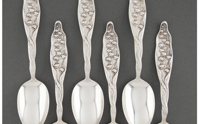 A Set of Six Whiting Mfg. Co. Lily of the Valley Pattern Silver Table Spoons (designed 1885)