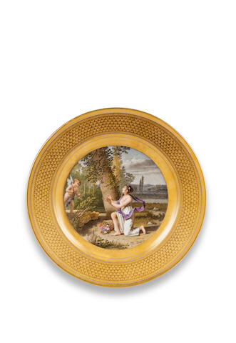A Sèvres gold-ground plate with classical figures painted by Drolling, circa 1804-1805