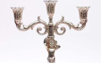A Silver Plated Cherub Themed 3 Branch Candleholder (H: 33cm)