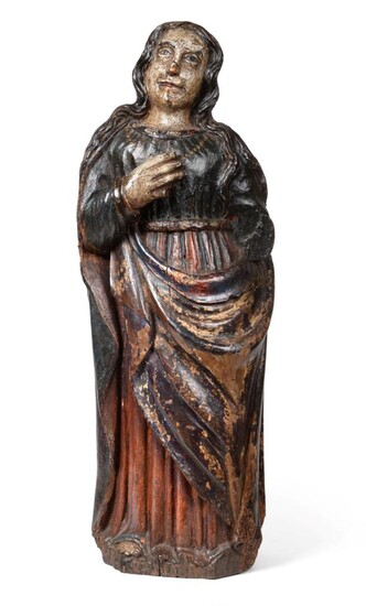 A Spanish Carved and Painted Wood Figure of St Madelaine, probably Basque, 17th century,...