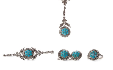 A TURQUOISE AND MARCASITE SUITE OF JEWELLERY