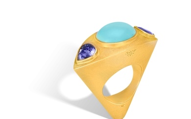 A TURQUOISE AND TANZANITE COCKTAIL RING, BY GEORG SPRENG, 20...