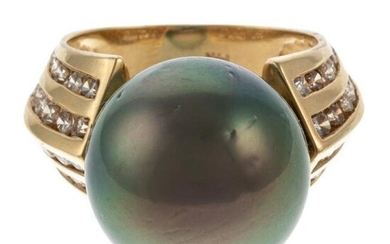 A Tahitian Pearl & Diamond Ring in 14K