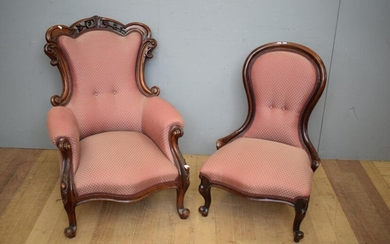A VICTORIAN LADIES AND GENTS CHAIR (97H x 68W x 90D CM) (LEONARD JOEL DELIVERY SIZE: LARGE)