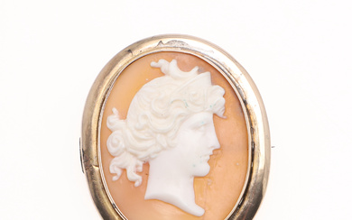A VICTORIAN SHELL CAMEO IN GOLD MOUNT.