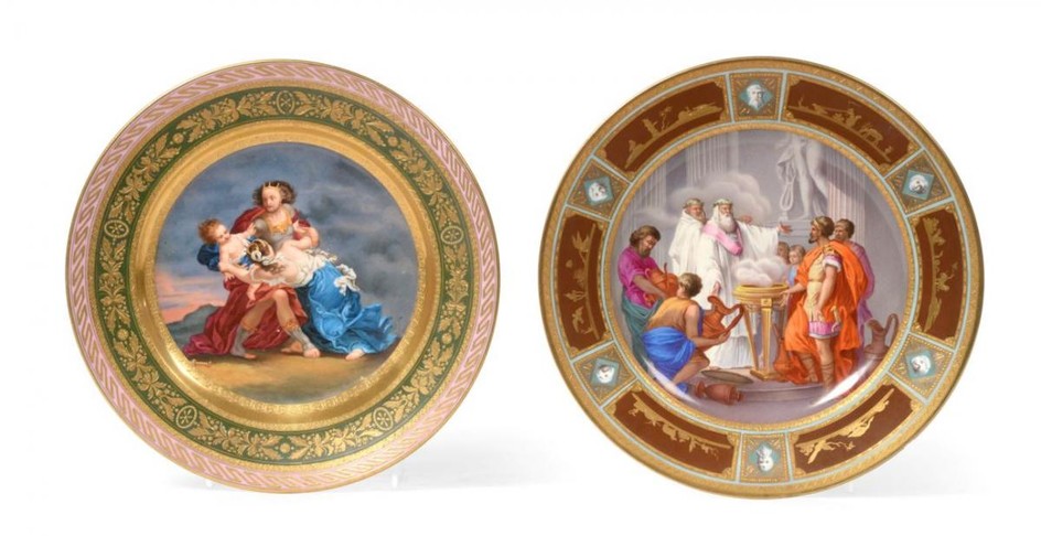 A Vienna Porcelain Plate, 1825, painted with Römer Gefragin das...