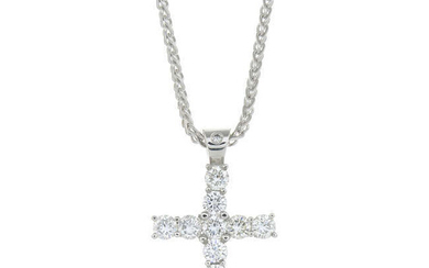 A brilliant-cut diamond cross pendant, with an 18ct gold chain.