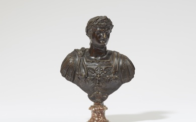 A bronze bust of a Roman Emperor (Hadrian?)