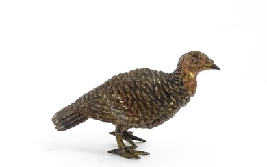 A cold painted bronze model of a game bird. Approx. 1 3/4" l...