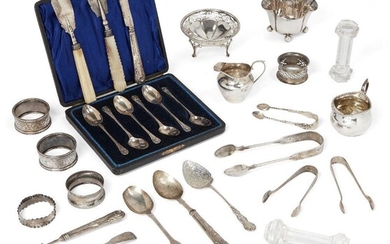 A collection of small silver items including: a small pierced...