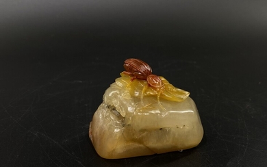 A fine Chinese carved shoushan translucent stone insect on...