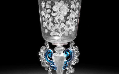 A fine façon de Venise engraved winged wine glass, 17th century