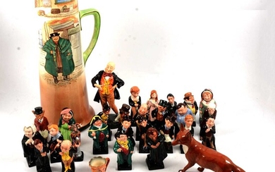A full set of twenty-four Royal Doulton Dickens figures, a Beswick large fox and Series ware jug.