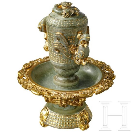 A gilded Chinese jade altar vessel