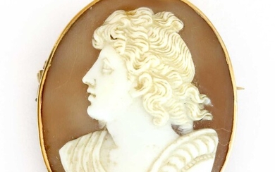 A gold mounted oval shell cameo