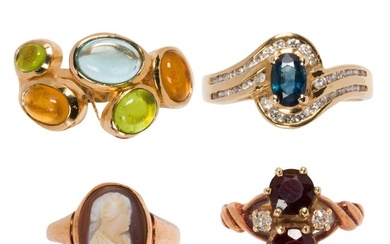 A group of gem-set gold rings