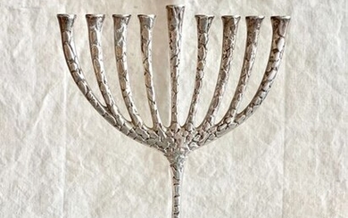 A large and massive hanukah menorah lamp - - 1450 grams - solid silver - .800 silver - Leonard Meiselman - Italy - Mid 20th century