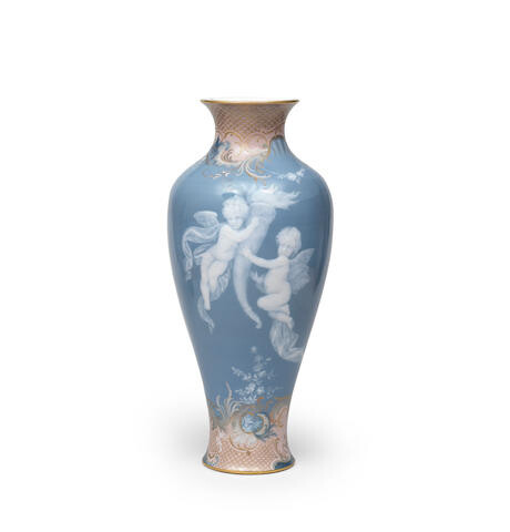 A large and rare Meissen pale-blue ground pâte-sur-pâte vase, late 19th century
