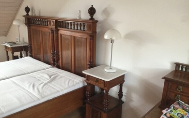 SOLD. A mahogany bedroom suite of furniture, cons. of a double-bed, dressing table and washstand....
