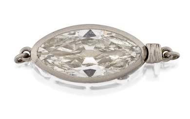 A marquise diamond clasp, the single marquise diamond weighing approximately 1.20 carats, in platinum collet mount, spurious signature, approx. length 1.3cm (VAT charged on hammer price)