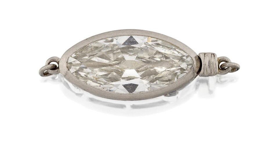 A marquise diamond clasp, the single marquise diamond weighing approximately 1.20 carats, in platinum collet mount, spurious signature, approx. length 1.3cm (VAT charged on hammer price)