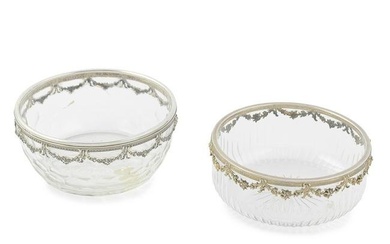A matched pair of German silver mounted cut-glass bowls, no maker's mark, one stamped possibly H...