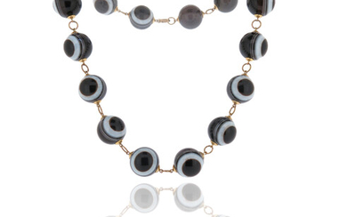 A mid-late 19th century banded agate bead necklace