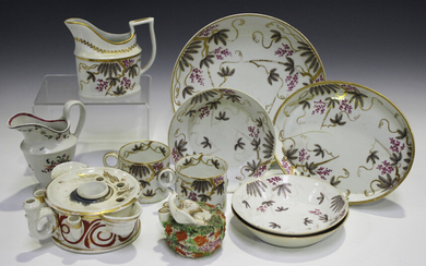 A mixed group of Staffordshire pottery and porcelain, 19th century, including a John Rose Coalport p