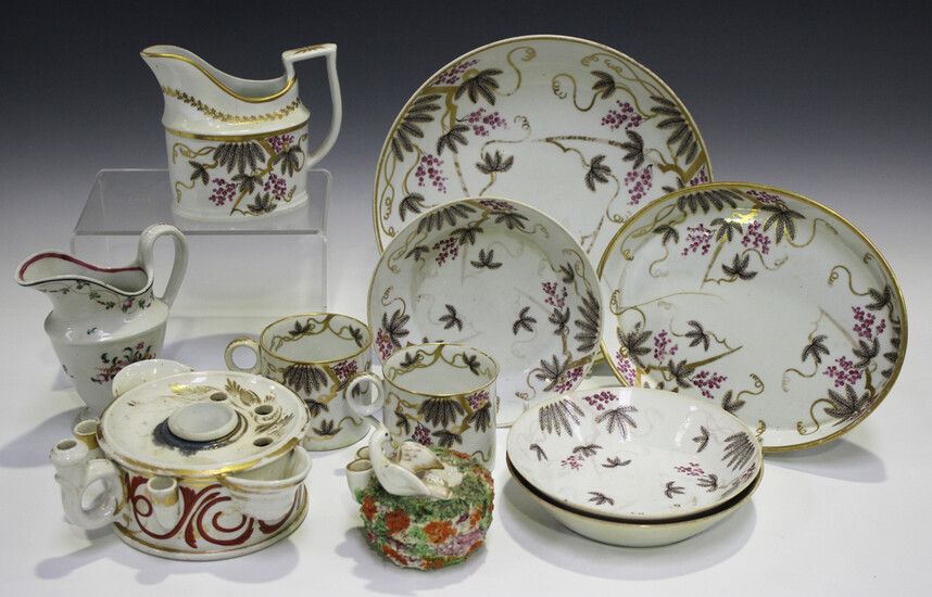 A mixed group of Staffordshire pottery and porcelain, 19th century, including a John Rose Coalport p
