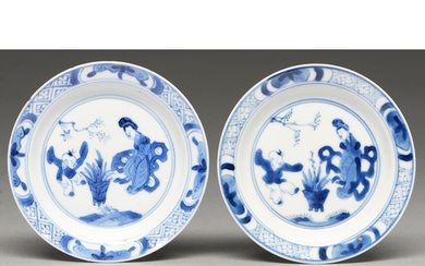A pair of Chinese blue and white miniature plates, Kangxi pe...