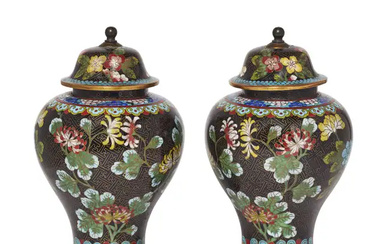 A pair of Chinese cloisonné-enamel baluster jars and covers, 20th century, each...