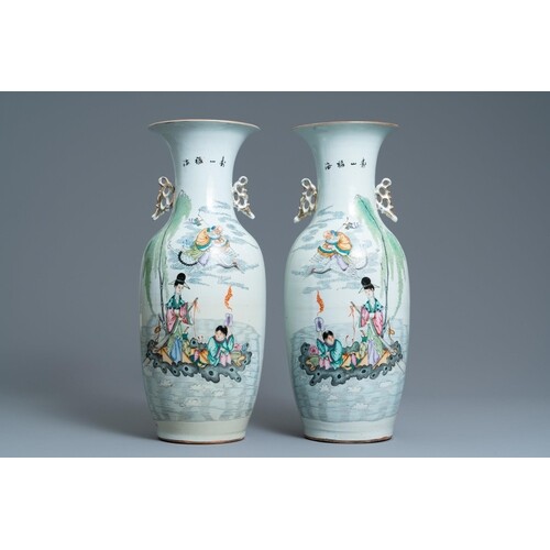 A pair of Chinese famille rose 'immortals' vases, 19/20th C....